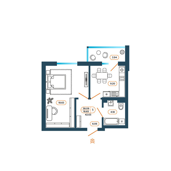 42 м², 1-комнатная квартира 4 332 180 ₽ - изображение 1