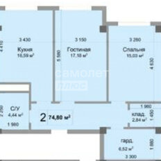 Квартира 74,8 м², 2-комнатная - изображение 1
