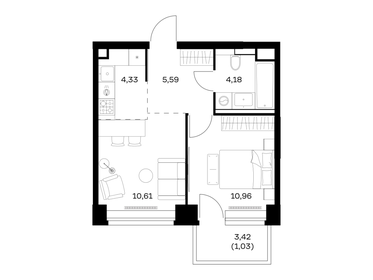 Квартира 36,7 м², 1-комнатная - изображение 1