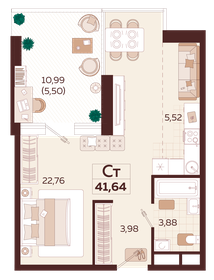 Квартира 41,6 м², 1-комнатная - изображение 1