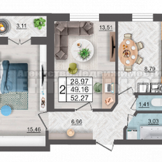 Квартира 52,3 м², 2-комнатная - изображение 2