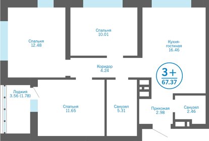 Квартира 64,9 м², 3-комнатная - изображение 1