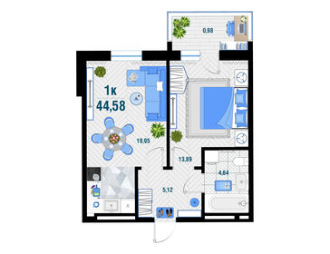 Квартира 44,6 м², 1-комнатная - изображение 1