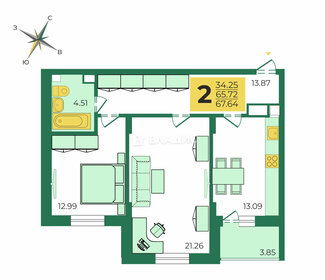 Квартира 67,6 м², 2-комнатная - изображение 1