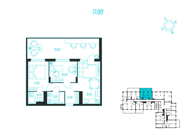 Квартира 56,8 м², 2-комнатная - изображение 1