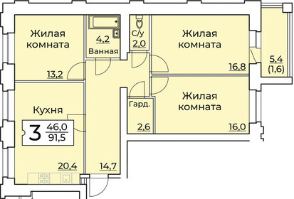 Квартира 92,6 м², 3-комнатная - изображение 1