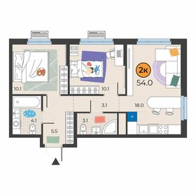Квартира 54 м², 2-комнатная - изображение 1