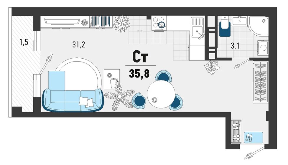 35,8 м², 1-комнатная квартира 11 000 000 ₽ - изображение 1