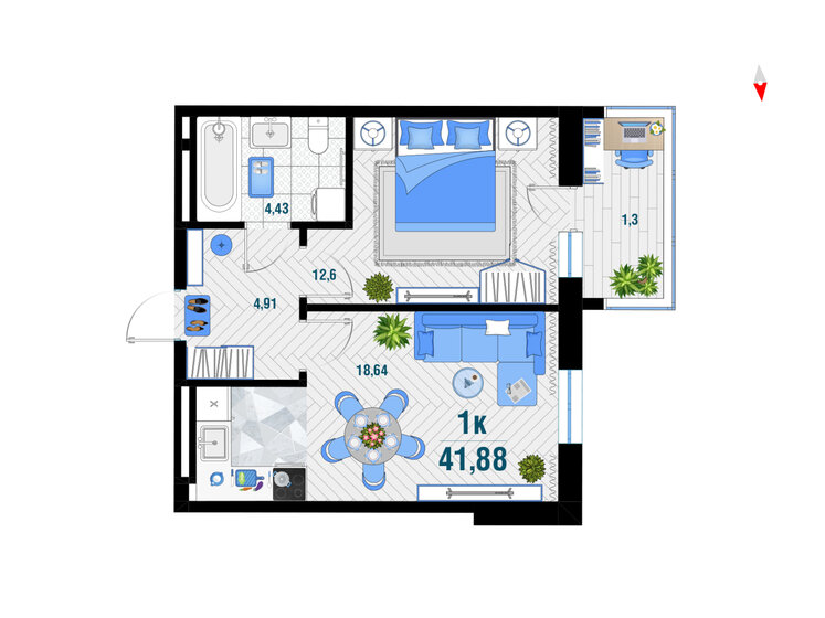 41,9 м², 1-комнатная квартира 5 708 244 ₽ - изображение 1