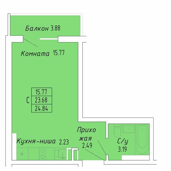 24,8 м², апартаменты-студия 4 224 000 ₽ - изображение 1