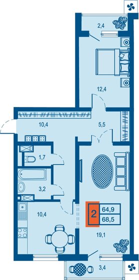 64,9 м², 2-комнатная квартира 8 534 350 ₽ - изображение 1