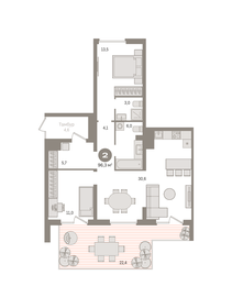 Квартира 96,3 м², 2-комнатная - изображение 1