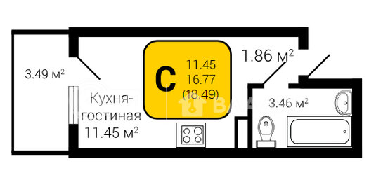 Квартира 18,5 м², 1-комнатная - изображение 1