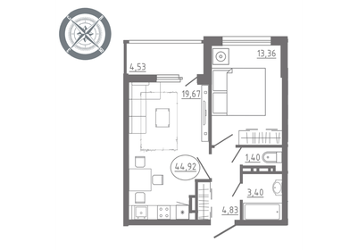 Квартира 47,5 м², 1-комнатная - изображение 1