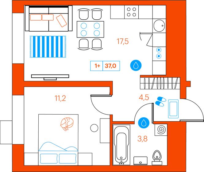 37 м², 1-комнатная квартира 4 870 000 ₽ - изображение 1