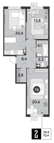 72,4 м², 2-комнатная квартира 8 702 480 ₽ - изображение 10