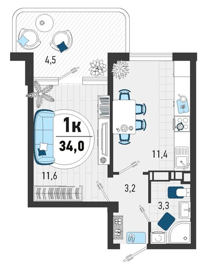 34 м², 1-комнатная квартира 10 800 000 ₽ - изображение 1