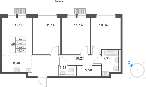 Квартира 69,1 м², 4-комнатная - изображение 1