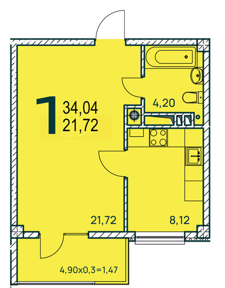 34 м², 1-комнатная квартира 6 314 420 ₽ - изображение 1