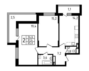 61,4 м², 2-комнатная квартира 10 100 000 ₽ - изображение 49