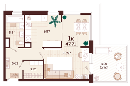 51,5 м², 1-комнатная квартира 15 500 000 ₽ - изображение 79