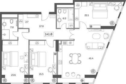 Квартира 141,8 м², 4-комнатная - изображение 4