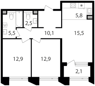 Квартира 67,3 м², 2-комнатная - изображение 1