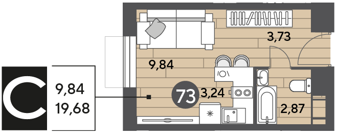 19,7 м², квартира-студия 3 747 072 ₽ - изображение 63