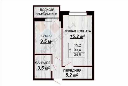 Квартира 34,5 м², 1-комнатная - изображение 1