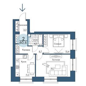 Квартира 60,6 м², 2-комнатная - изображение 1