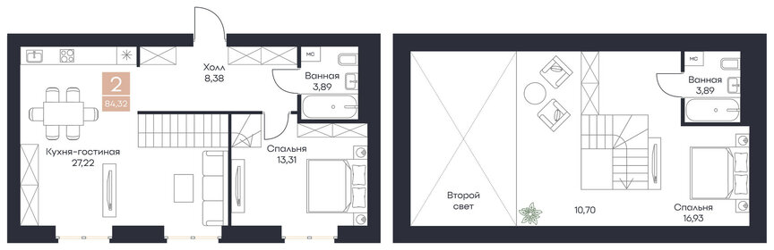 Квартира 84,3 м², 2-комнатная - изображение 1