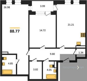 Квартира 88,8 м², 2-комнатная - изображение 1