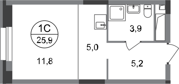 Квартира 25,9 м², студия - изображение 1