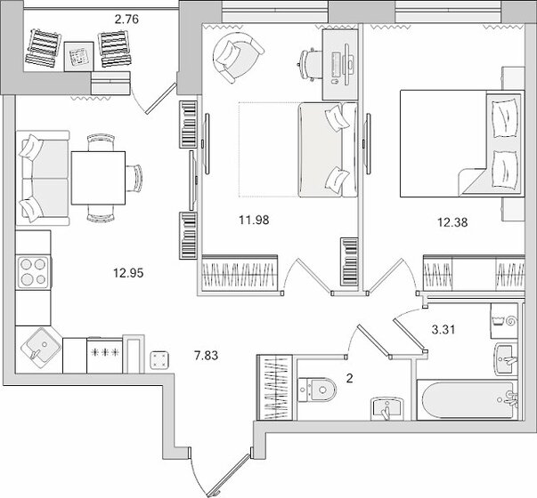 50,5 м², 2-комнатная квартира 7 650 000 ₽ - изображение 1