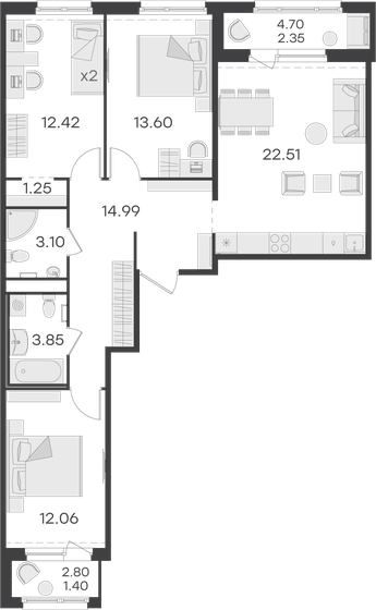 87,5 м², 3-комнатная квартира 14 539 999 ₽ - изображение 1