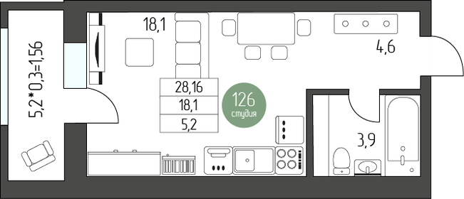 31,4 м², квартира-студия 4 580 401 ₽ - изображение 27