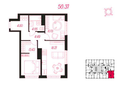 66,2 м², 3-комнатная квартира 8 000 000 ₽ - изображение 59