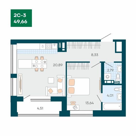 49,7 м², 2-комнатная квартира 7 500 000 ₽ - изображение 19