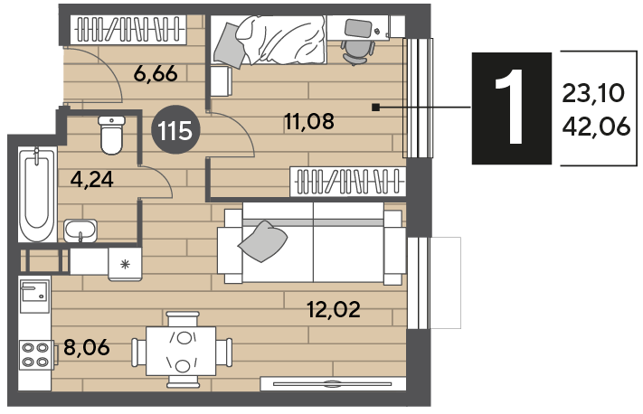 42,1 м², 1-комнатная квартира 5 854 752 ₽ - изображение 15