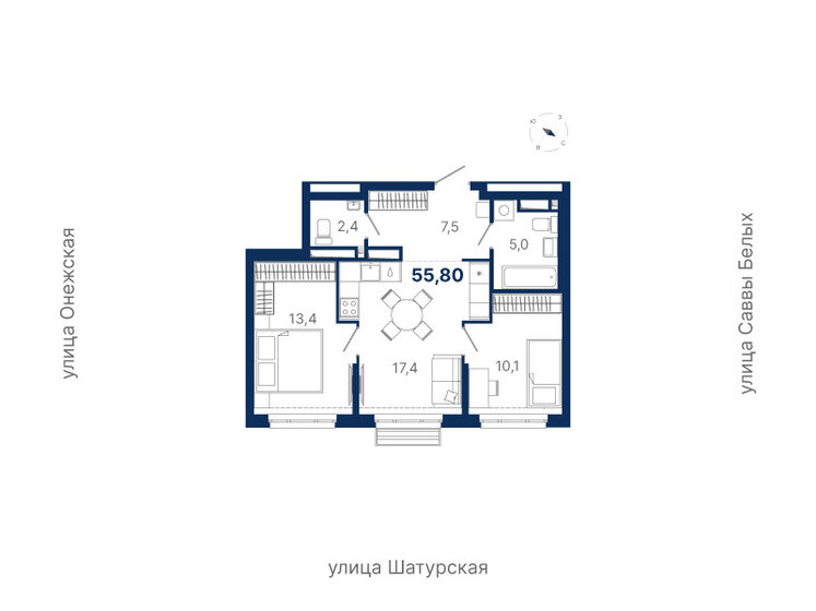 55,8 м², 2-комнатная квартира 10 578 928 ₽ - изображение 1