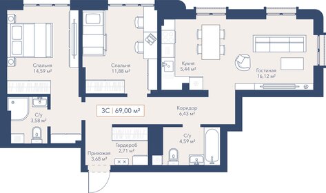 58,7 м², 3-комнатная квартира 10 300 000 ₽ - изображение 78