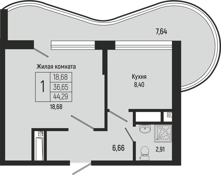 44,3 м², 1-комнатная квартира 11 961 000 ₽ - изображение 7