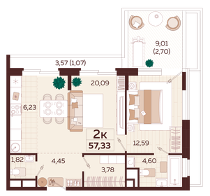 55,3 м², 2-комнатная квартира 25 450 000 ₽ - изображение 20