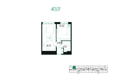 40,1 м², 1-комнатная квартира 4 562 097 ₽ - изображение 25
