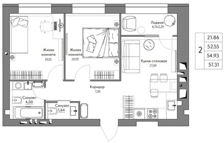 57,4 м², 2-комнатная квартира 5 776 933 ₽ - изображение 16