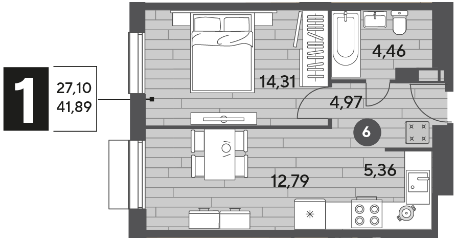 41,9 м², 1-комнатная квартира 5 743 119 ₽ - изображение 1