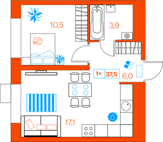 37,5 м², 1-комнатная квартира 5 090 000 ₽ - изображение 12