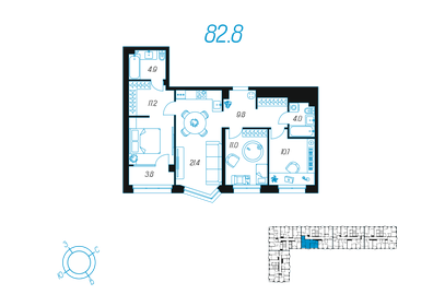 Квартира 82,8 м², 3-комнатная - изображение 1