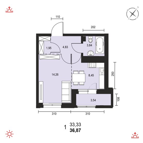 36,9 м², 1-комнатная квартира 5 600 000 ₽ - изображение 1