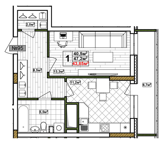 43,9 м², 1-комнатная квартира 8 990 000 ₽ - изображение 10